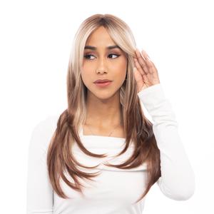 25-Inch Straw Blonde Reverse Ombre (Scorched Brown Roots) Straight Synthetic Wig | 【Heat Resistant】【Cap Included】 | #30 *11@31 FSGB