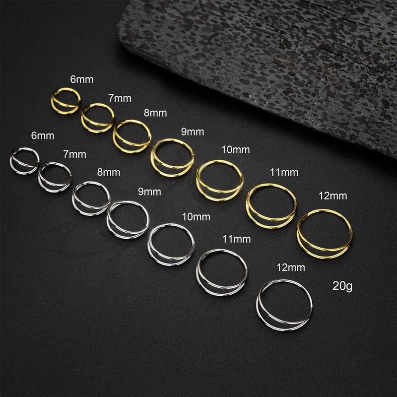 Oufer 20G/18G/16G Hinged Segment Double Rows Nose Nostril Piercing Hoop Ring Helix Conch Lobe Hoop Cartilage Hoop Ring 5mm 6mm 7mm 8mm 9mm 10mm 11mm 12mm 316L Stainless Steel