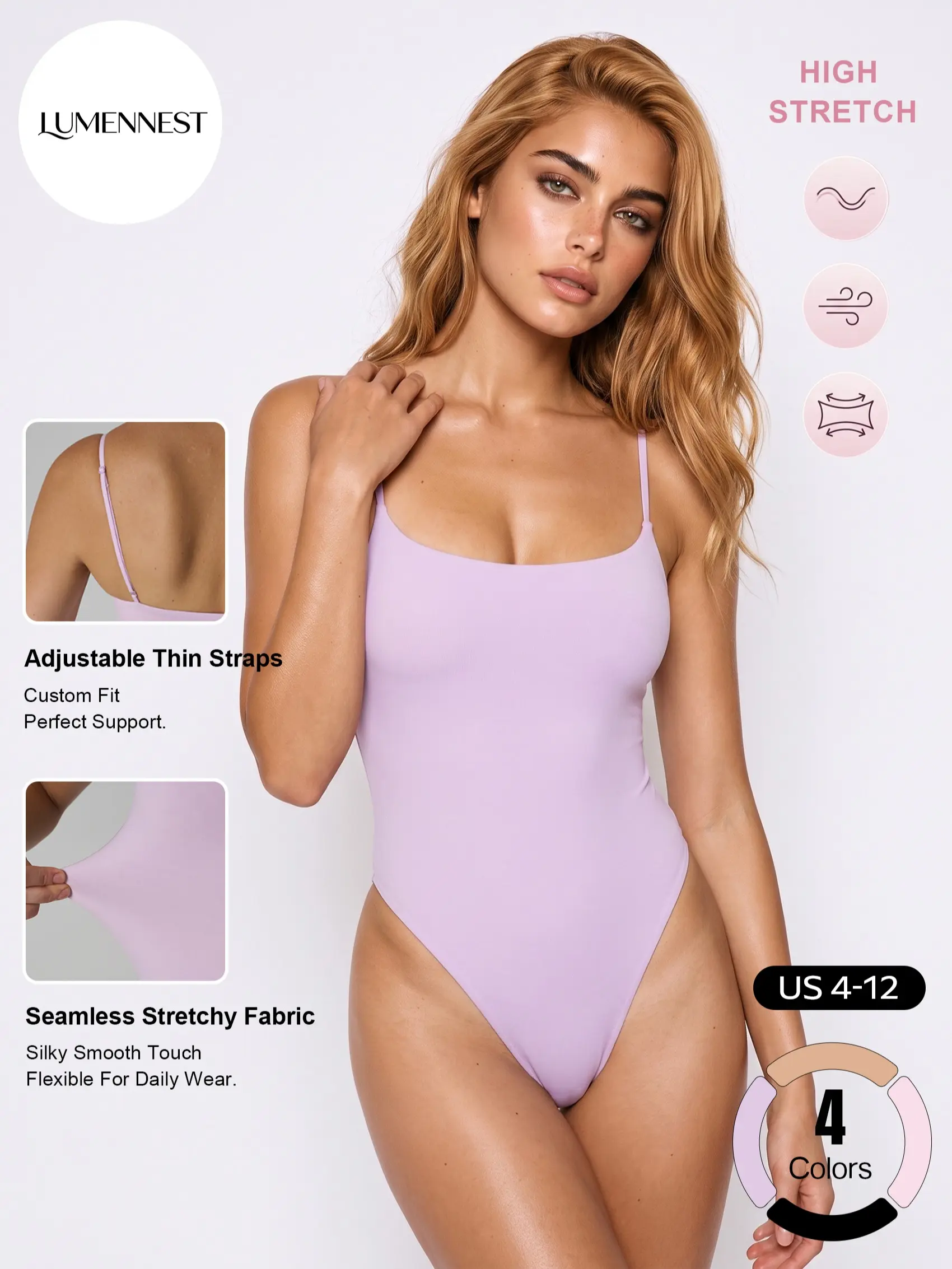 LUMENNEST Women's Athleisure Thin Strap Stretchy Bodysuit, Solid Color Seamless Figure-Hugging Summer Outfit, Breathable Quick Dry Moisture-Wicking Yoga Daily Wear #TikTokMadeMeBuyIt #CamisoleBodysuit #GymOutfit