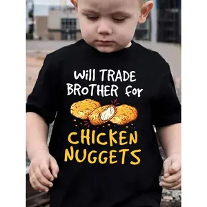 B-DX5072 Summer Fashion Short Sleeve T-Shirt for Boys with Chicken Nugget Letter Print