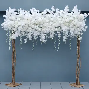 A7568 Luxury White Rose Cherry Blossom Hang Wisteria Floral Arrangement Wedding Backdrop Decor Flowers Row Banquet Event Party Props