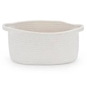 Medium Woven Cotton Rope Basket with Handle Empty Decorative Gift Basket for Baby Shower, Graduation, Father's Day, Nursery Storage 13" Dia x 8" W x 6" H