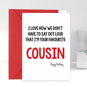 Humorous Favorite Cousin Birthday Greeting Card - Playful Birthday Wishes Card for Men, Women, Dad, Siblings, Husband, Boyfriend - Ideal for 14+ Years, 1-Pack