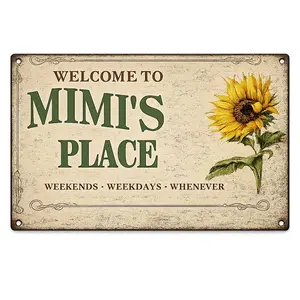 1PC 8x12 inches Vintage Tin Sign, Welcome To Mimi's Place, Rustic Home Decor, Floral Wall Art, Perfect  High-Quality Metal, home decor plaque funny bar sign Rectangle Design Plaque Gift