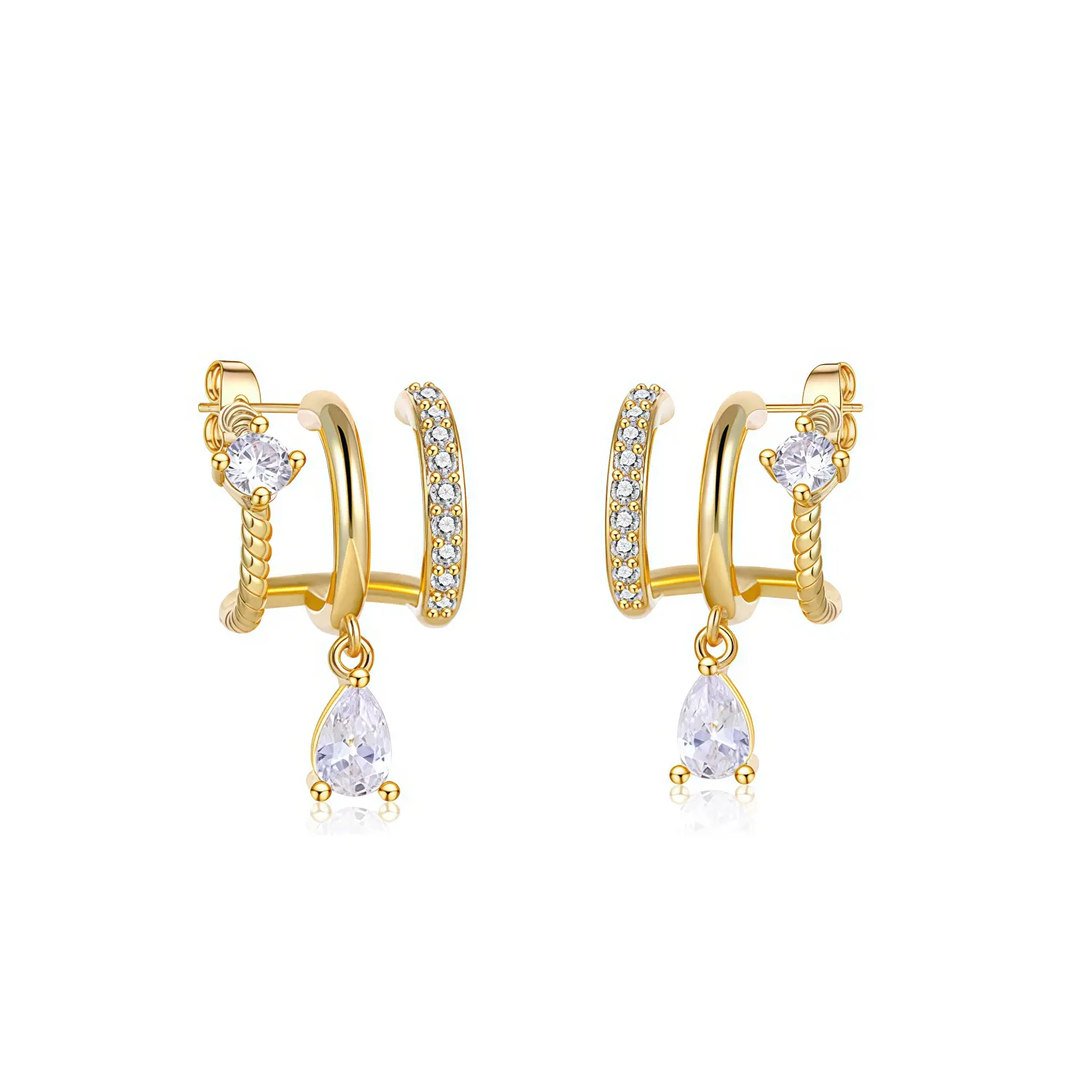 MINDEKA 925 Steling Silver Post Earrings for Women, Triple Huggie Hoop Earrings for One Hole,Trendy Simple Hypoallergenic Fashion Accessories 14K Gold Plated Jewelry