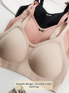 Wireless Firm Hold Jelly Strip Bra, Semi-Fixed Cups Design, 3D Gathering Prevents Spillage, Smooth Seamless Invisible, 4 Row 3 Hook Adjustable, Adjustable Wide Straps