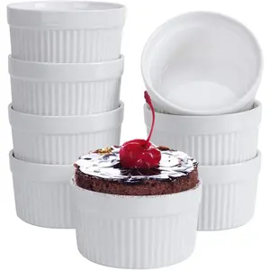 6 oz Set of 8 Oven Safe Porcelain Ramekins Bowls For Creme Brulee Souffle Custard Lava Cakes Pudding Flan Mini Desserts Dipping Sauce Cups