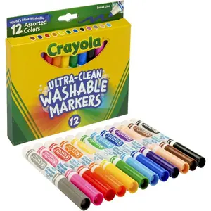 Broad Line Markers (12 Count), Washable Markers for Kids, Assorted Colors, Arts & Crafts Supplies for Coloring Books & Art Projects, Ages 3+