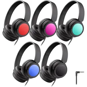 Headphones Bulk 5 Pack for Students K-12 & Teachers, Durable PP Material, 85dBA Safe Volume, Multiple Folding Options,  Wired Headphones for School/Classroom//Travel
