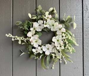 16" Dogwood White Wreath for Front Door Spring Dogwood Wreath Summer White Wreath Home Decor Colorful Decoration