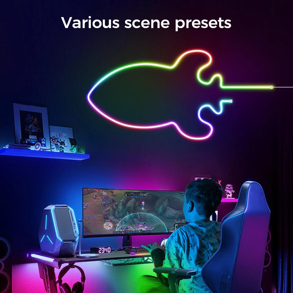 RGBIC Bluetooth Neon LED Strip Lights 5V 5M Waterproof Flex Ribbon Tape for Room Wall Decor with Easy Bluetooth Control and Flexible Design
