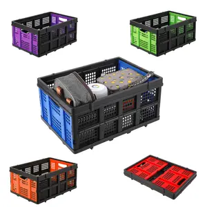 Garvee Upgraded Collapsible Plastic Storage Crate, 55L, Heavy Duty, With Handles, Stackable & Collapsible Utility Basket, Purple, Space-Saving Organizer Bin for Office, Home, Garage, School and Camping