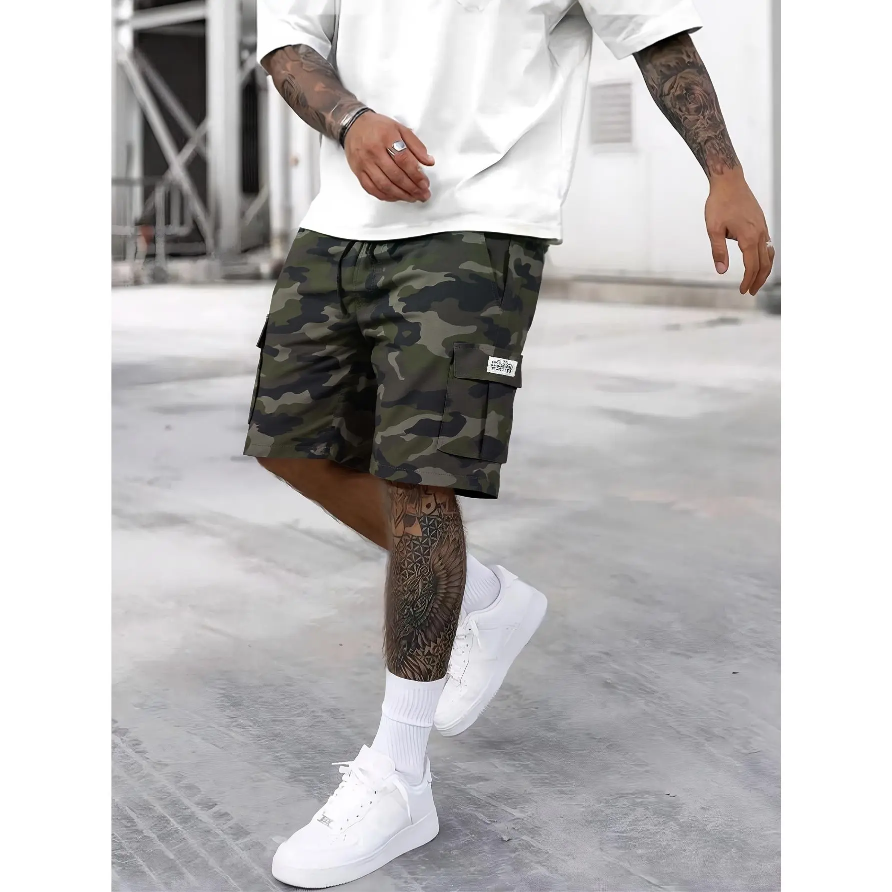 Men's five point camouflage workwear shorts with full stretch waist, comfortable summer shorts, suitable for outdoor activities, versatile casual wear, suitable for men, very suitable for hiking and beach trips. practical pocket shorts for men bop shorts