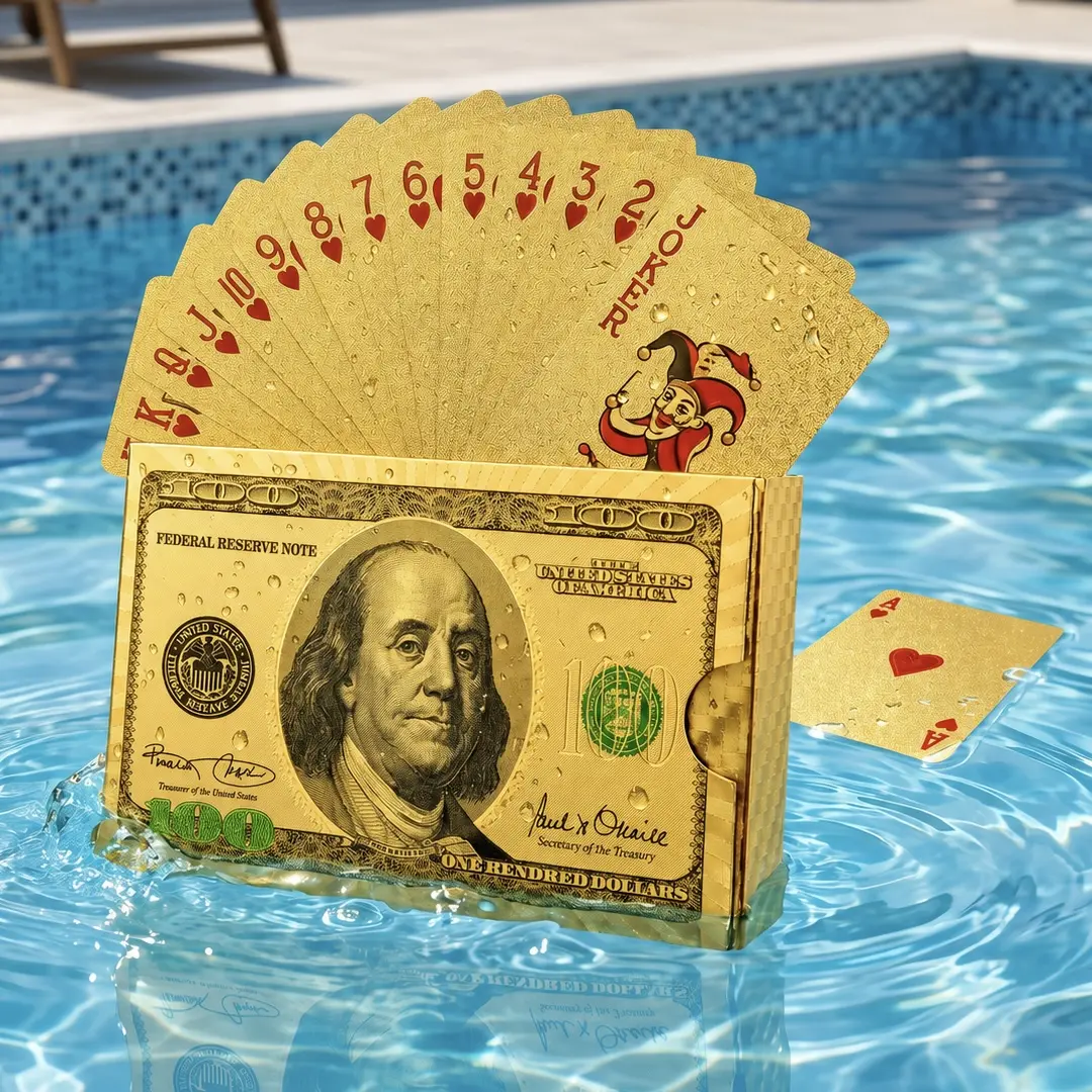 Waterproof Gold Foil PVC Plastic Playing Cards - Durable PET Poker Deck with Dollar Bill Design, Scratch & Fade Resistant Casino Cards for Beach Party, Camping, All Ages Gifts, Cool Gifts For Kids, 100% Waterproof