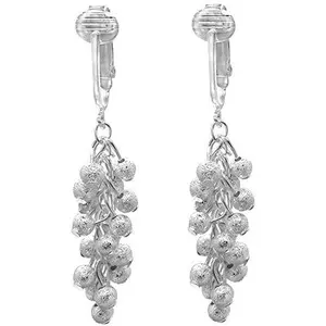 Silver Cluster Clip On Dangling Earrings