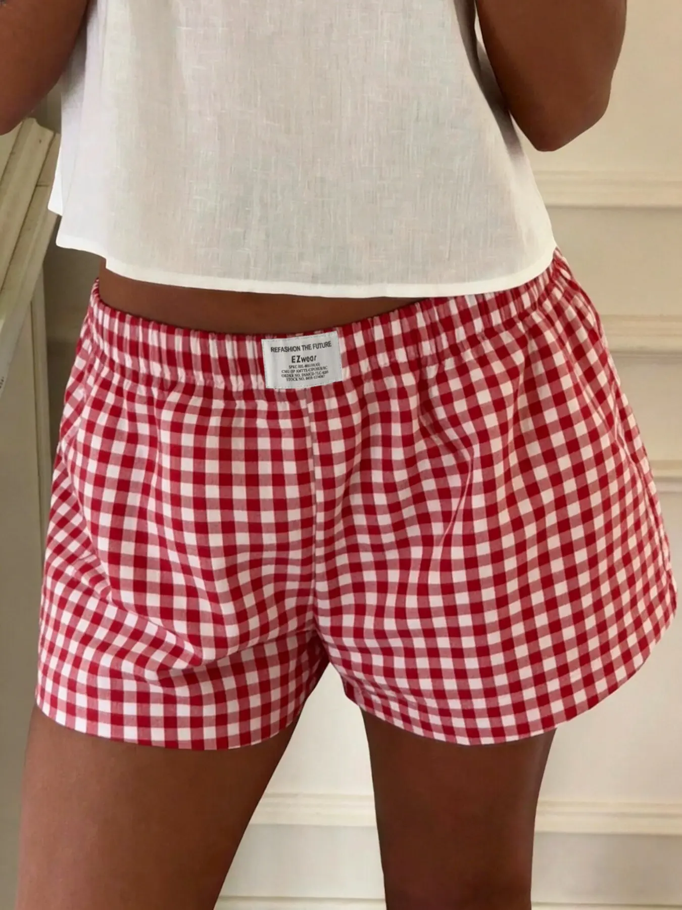American Retro Vintage Plaid Shorts for Women, Loose-Fitting Baggy Oversized Summer Casual Pants, Everyday Shorts, Elastic Waist Slimming Home & Outwear Shorts