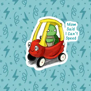 “Speed-Limited Sad Turtle Sticker - Because Even Turtles Need Traffic Rules!”