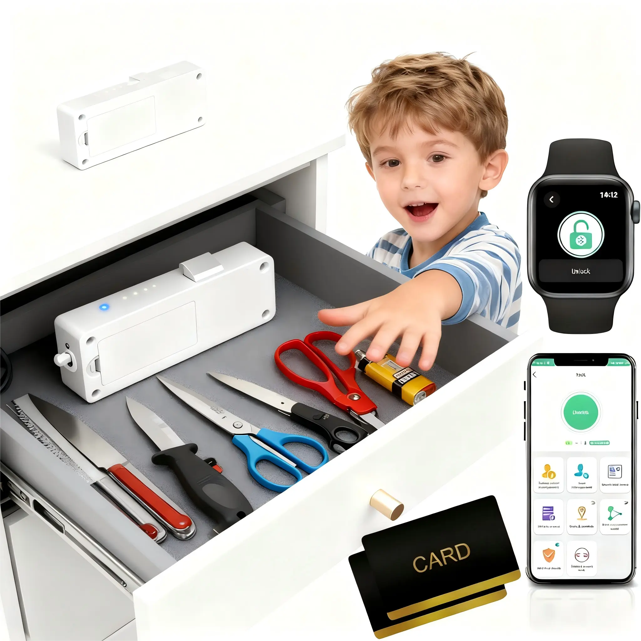 Bestkid Hidden Cabinet Lock for Kitchen Pantry with NFC RFID Card ...