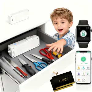 Bestkid Hidden Cabinet Lock for Kitchen Pantry with NFC RFID Card & Bluetooth APP Child Safety No Drilling Required Black Drawer Lock