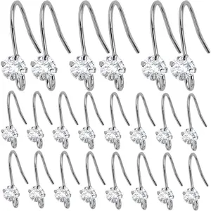 30pcs Silver Diamond Earring Hooks Hypoallergenic French Ear Wire Earrings Fish Hooks with Loop Hole for DIY Jewelry Making Accessories