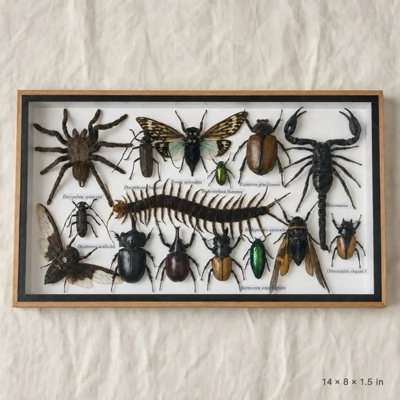 Real Tarantula, Scorpion, Giant Centipede & Cicada Frame – 14 × 8 Inches