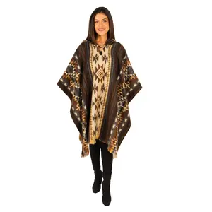 Premium Alpaca Wool Poncho – Western Hooded Cape for Men & Women – 50% Alpaca, Soft & Warm Mexican Poncho - Dark Gray Geometric Design
