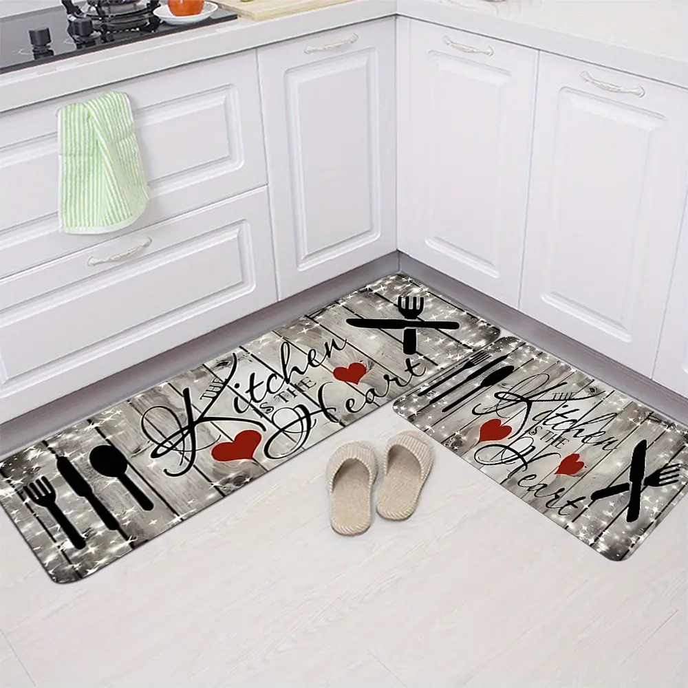 2/3pcs Farmhouse Kitchen Floor Mat Set - Anti Fatigue, Anti Slip and Flannel Carpet, Suitable for Comfortable Rural Style Decoration in Kitchens, Bedrooms, Living Rooms, Dining Rooms and Bathrooms