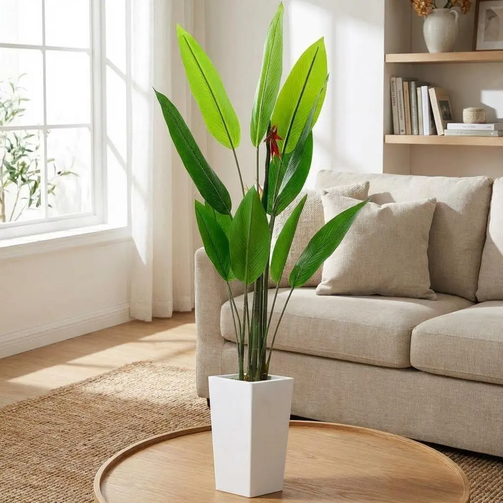 GARVEE 5.6 ft Height Pre-Assembled Artificial Tropical Bird of Paradise Tree, Slender Build, Bendable Boughs, Leaf Pattern, Realistic Faux Indoor Plant for Home Decor, Pot-Compatible Gift Option