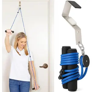 Physical therapy shoulder pulley - rotator cuff pain rehabilitation pulley system - door mounted rehabilitation trainer - equipped with durable metal pulleys and comfortable cushioned handles