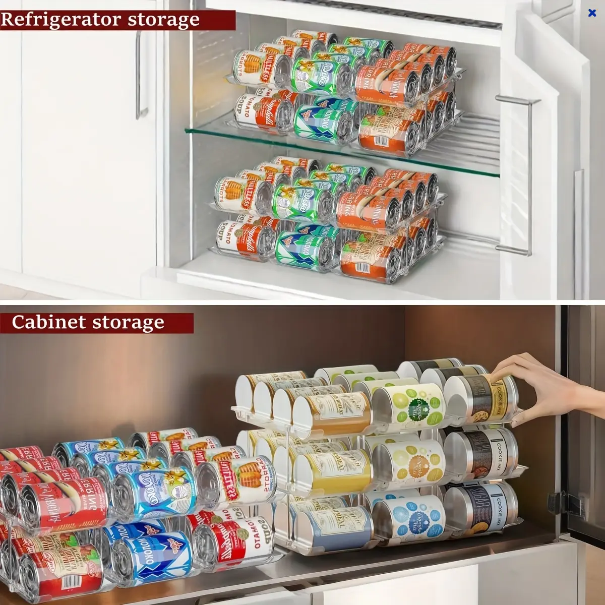 3Pcs 3-Tier Stackable Auto-Rolling Can Storage Rack, Holds Up to 36 Cans, Transparent PET Pantry Organizer for Soda, Soup & Vegetable Cans, Tool-Free Easy Assembly for Kitchen, Garage & Dorm