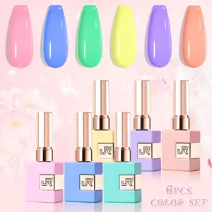 JR 6 Pcs 15 ML Gel Polish Set Same Color Same Bottle Soak Off Gel Polish Kit Nail Care Nail Art Manicure Salon DIY at Home for Women (Macaron colors Burgundy Red Nude Pink Purple Beige Blue)