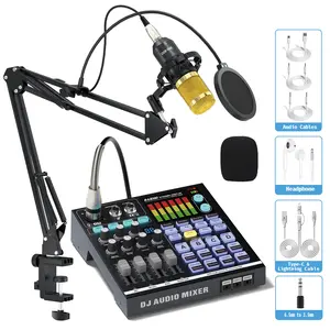 Bonkyo Newly SN800 Sound Card + BM800 Mic Black Live Radio Special Microphone Song Tool Universal Professional for Cells and Computers Cantilever Soundcard set