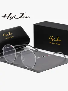 HyJex 1 Piece Unisex Show Intellect Full Frame Plaon Glasses Enhance One's Temperament Round Frame Plaon Glasses