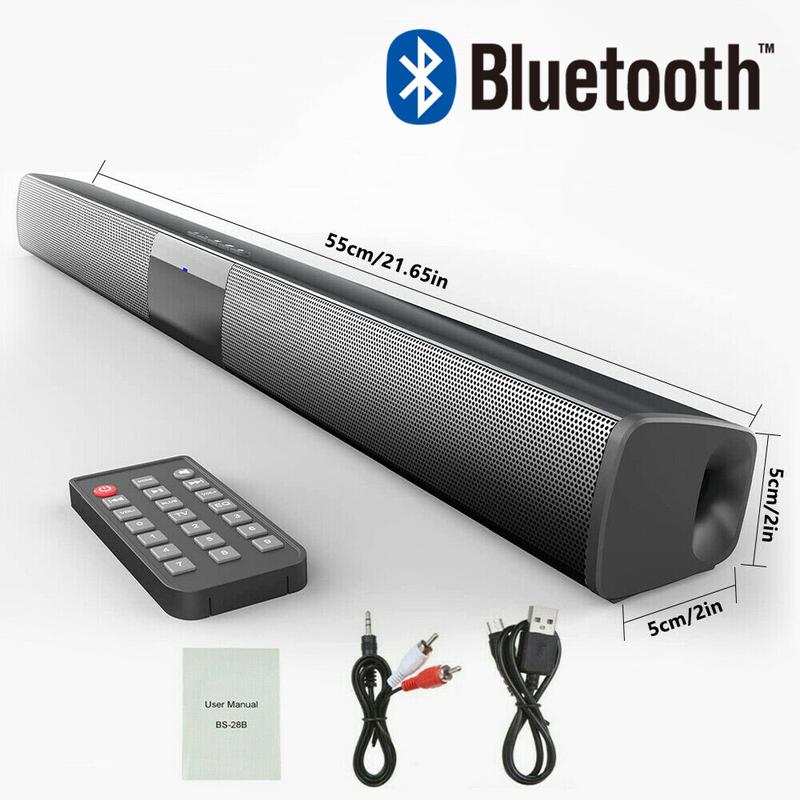 Bluetooth Surround Soundbar Speaker for Smart TV Home Theater Wireless Rechargeable Sound Bar with RCA Cable Remote Control FM Radio 20W Full-Range Drivers
