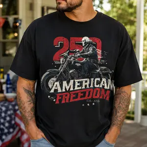 George Washington Motorcycle American Freedom Shirt, Biker Patriotic 250 Years Tshirt, USA 250 Years of Freedom Shirt, 1776-2026 Shirt, 4th of July Tshirt, Semiquincentennial Tee, Fourth of July Gift