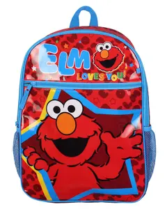 Sesame Street Elmo Loves You Star Dual-Compartment Front Pocket Backpack Bag 16"