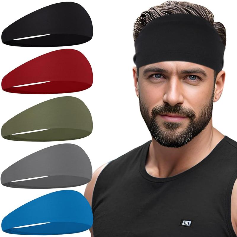 5 Pack Sports Headbands for Men Moisture Wicking Running Workout Headbands Unisex for Cycling Basketball Yoga Football