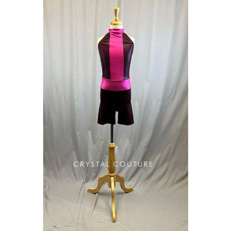*Brand New* Maroon and Hot Pink Metallic Biketard with High Neck