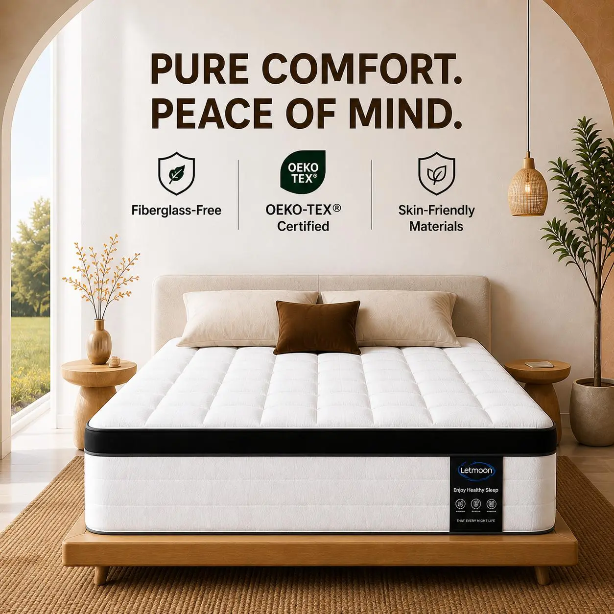 LETMOON Zoned Support 12 inch King Size Hybrid Mattress n a Box,Medium Firm with Lumbar Support,Fiberglass Free,Independent Pocketed Spring&Cooling Gel Memory Foam Mattress, Motion Isolation & Pressure Relief, Strong Edge Support,Breathable Cooling