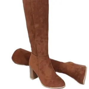 Brown Girl Zipper Chunky Heeled Boots Women's Footwear