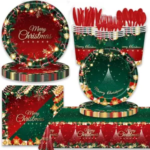 Christmas Party Tableware Set - Party Supplies, 134 Pieces for 16 Guests, Includes Disposable Paper Plates, Napkins, Forks, Perfect for Christmas, Birthday, Baby Shower