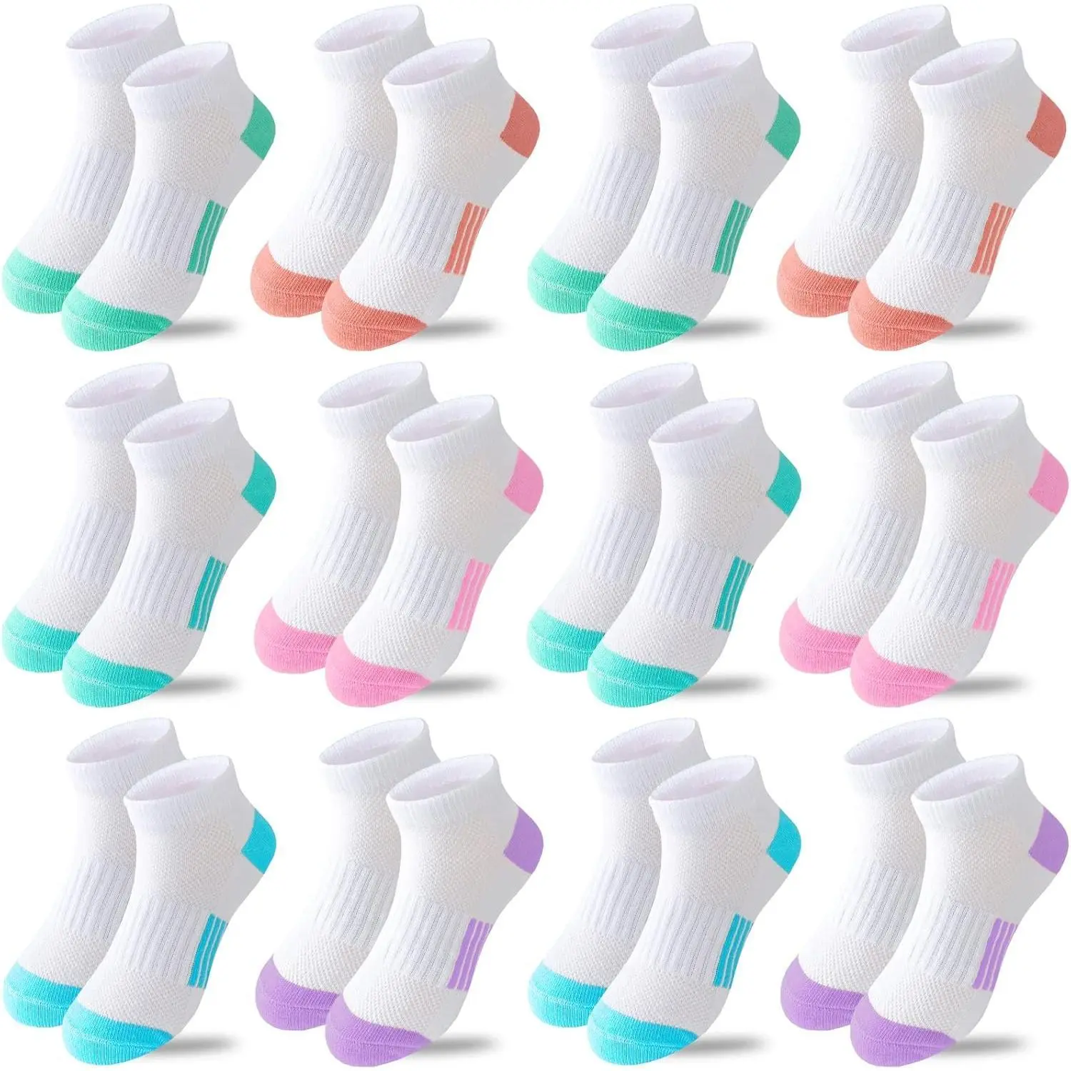 Girls Socks 12 Pairs Ankle Athletic Socks Cotton Sports Socks