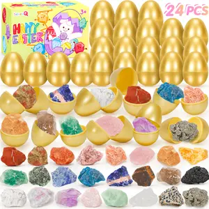 Easter Basket Stuffers Easter Eggs with Natural Crystal Rocks Raw Stone 24Pcs, Gifts Hunt Games Easter Gifts for Kids Party Favors