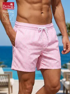 Men's Regular Fit Striped Print Shorts, Casual Comfy Breathable Shorts for Summer, Men's Bottoms for Beach Vacation, Men's Shorts，Men's loose-fitting swimming trunks, quick-dry swimming trunks