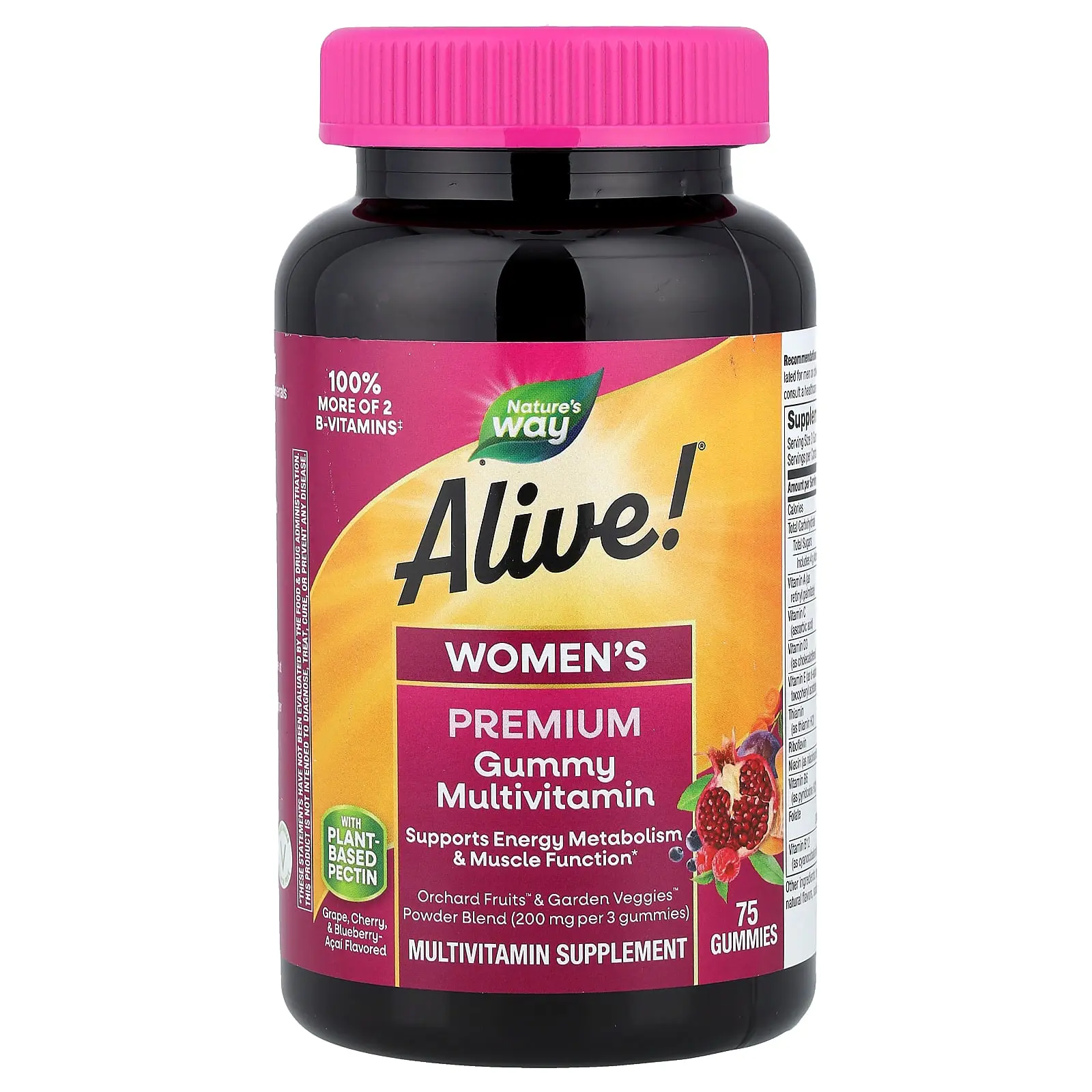 Nature's Way Alive! Women's Premium Gummy Multivitamin, Grape, Cherry & Blueberry Acai, 75 Gummies