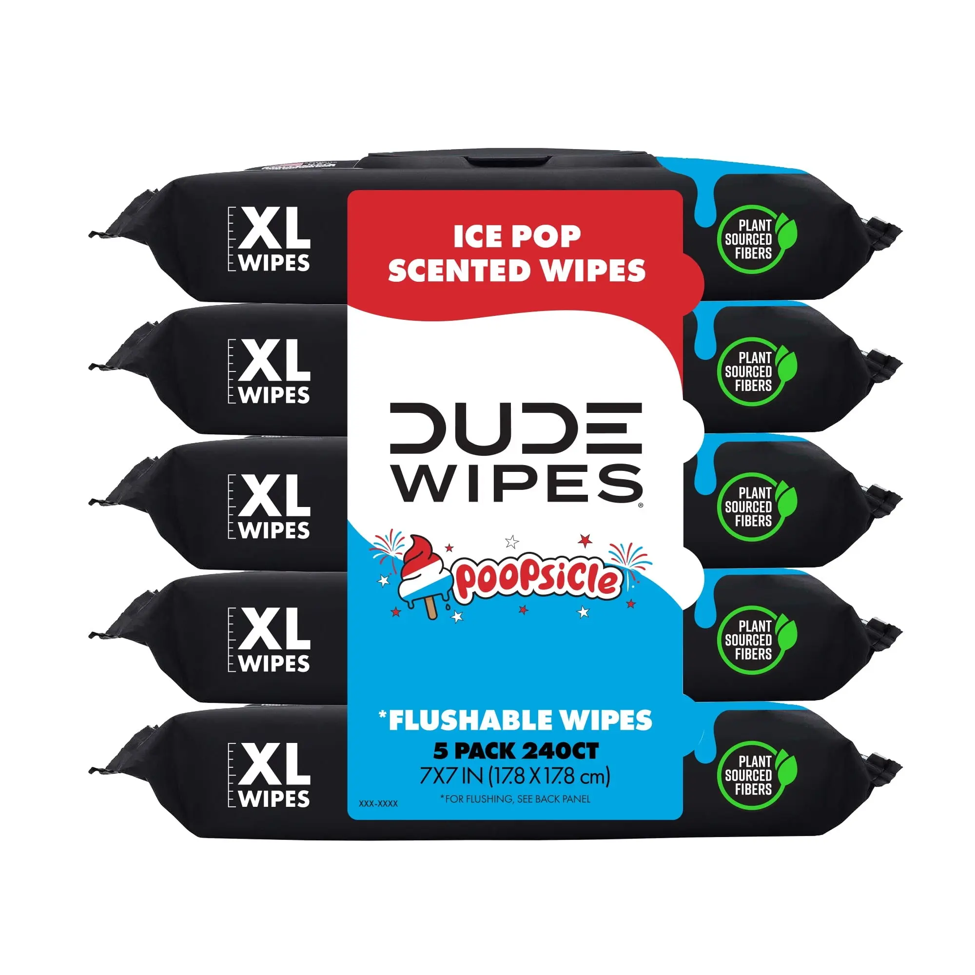 DUDE Wipes Poopsicle, Ice Pop Scented Extra Large Flushable Wipes, 48 Count, 5 Pack (240 Total) (Select for More Options)