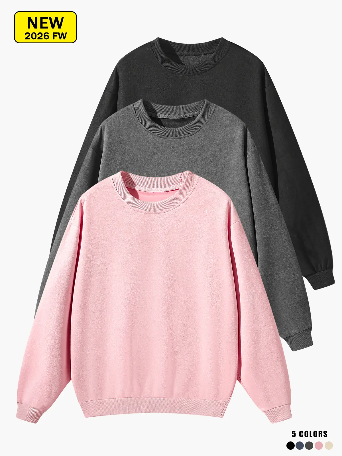 Men’s long-sleeve crewneck knit sweatshirt, loose and comfortable, warm and breathable base layer