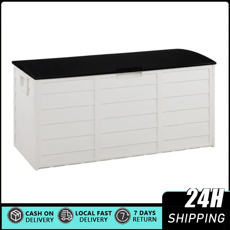 75 Gal Resin Outdoor Deck Box Organizer, 2-Person Bench Seat with Lockable Lid, Large Plastic Storage Chest for Garden, Patio Tools, Cushions, Toys, Two-Person