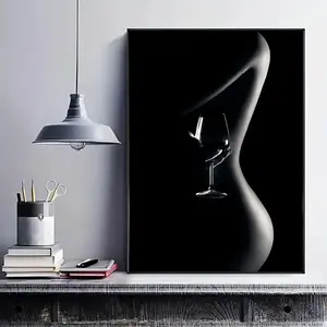 1 piece/set frameless canvas painting print poster, Canvas Prints, classic realistic art, perfect body line red wine, Body aesthetics, suitable for body photography enthusiasts, gift, home, wall decor