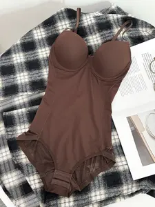 Women's Deep V Backless Body Shaping Shapewear Bodysuit, XS-Xxl Sizes, Plain Design, Adjustable Straps, Casual Style, All Seasons Wear